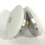 Stilux Milano, pair of round opaline glass ceiling lamps. 1960s