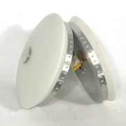 Stilux Milano, pair of round opaline glass ceiling lamps. 1960s
