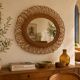 Vintage 1960 sun flower rattan wicker mirror - 68 x 58 cm
