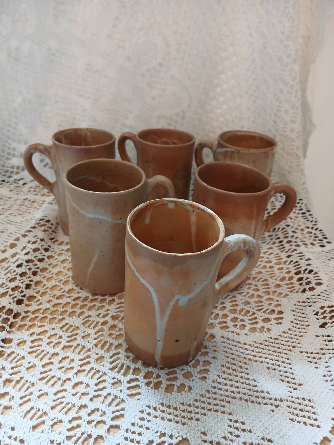 6 stoneware mugs / cups / tankards