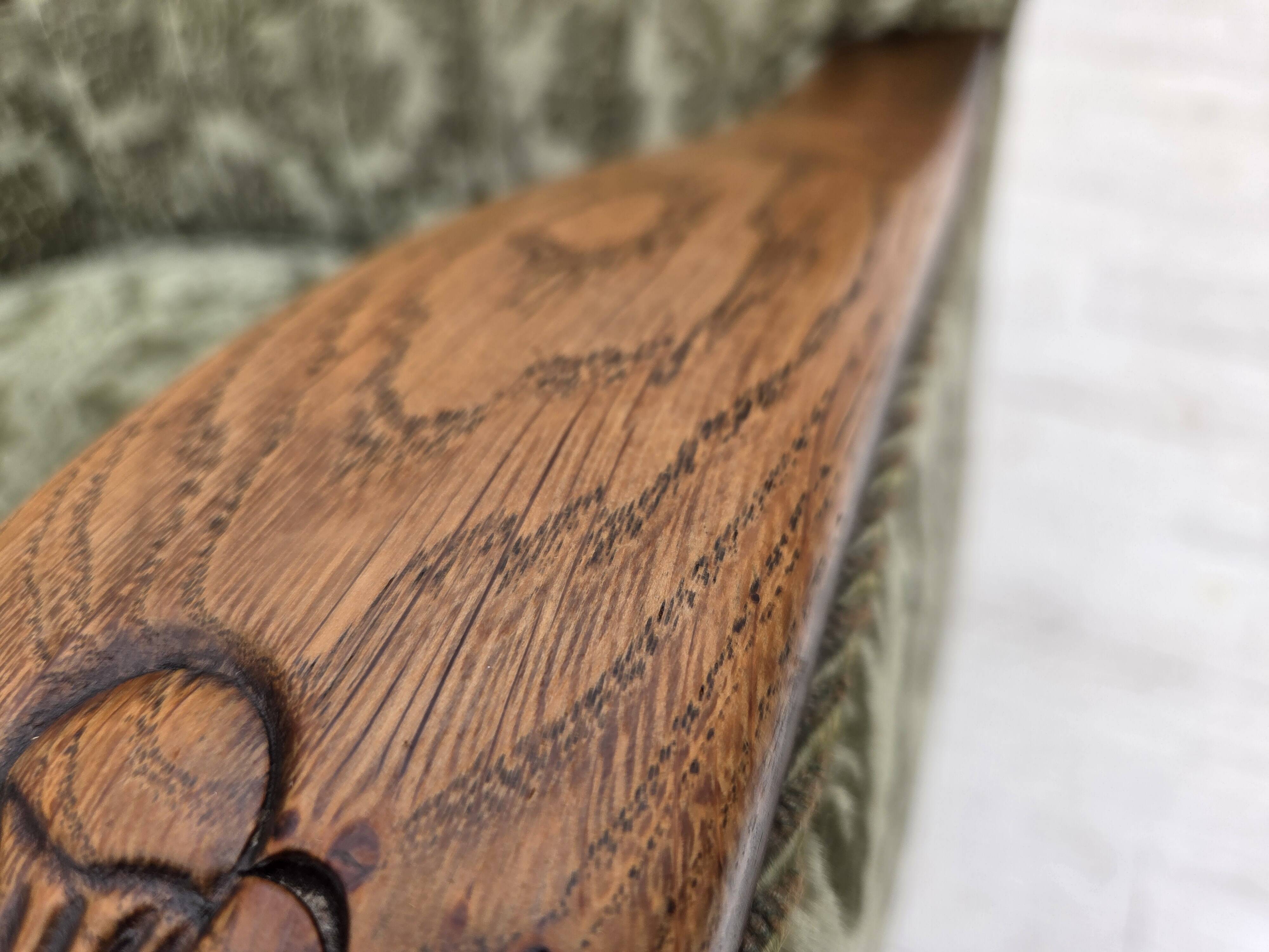 1960s, Danish armchair, green furniture velour, solid oak wood.
