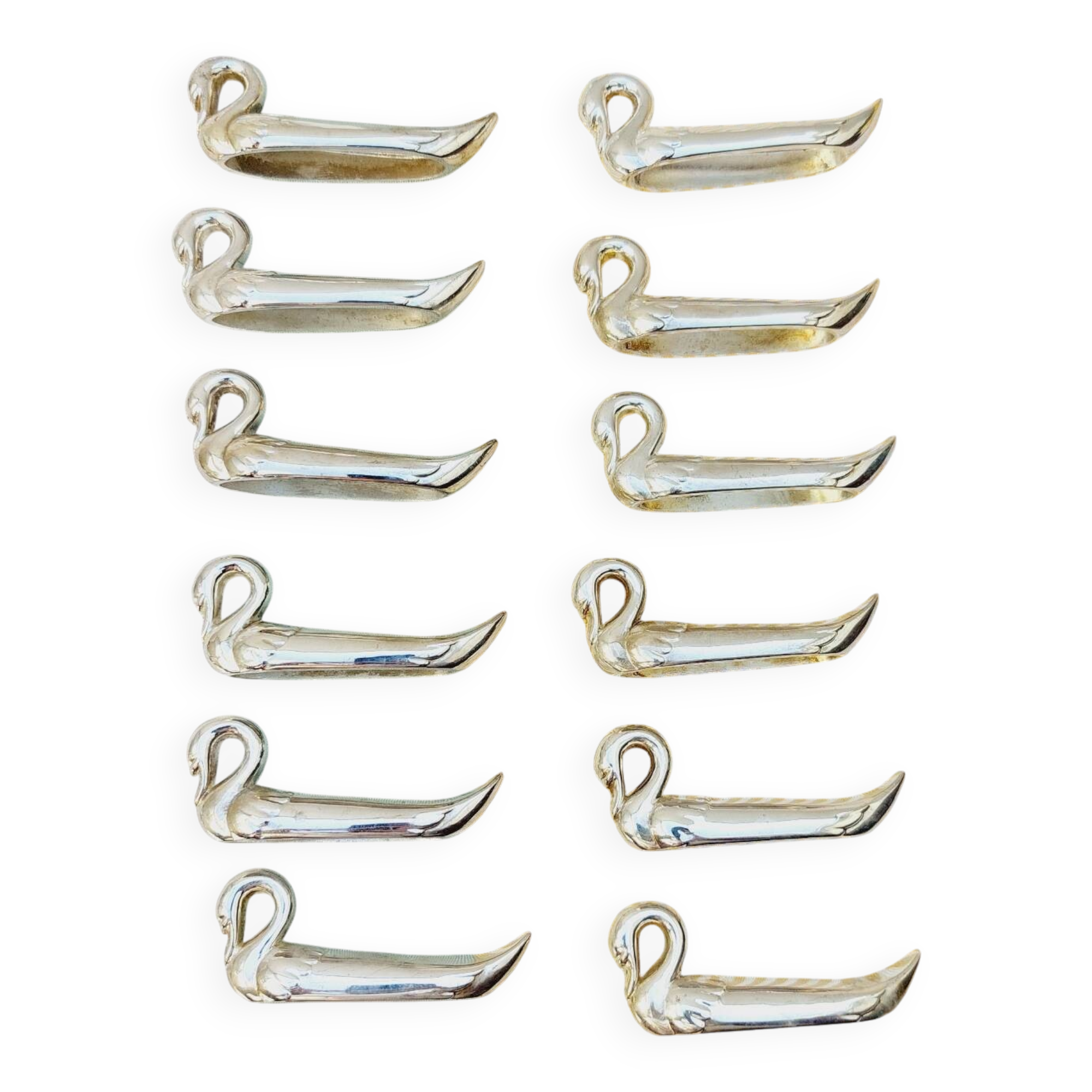 12 repose couteaux cygne vintage métal argenté