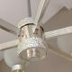 Six-light chrome metal chandelier and opaque glass globes / vintage 60s and 70s