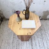 Hexagonal console table guéridon Regain pine 1970