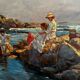 Tableau scène de bord de mer XXe
