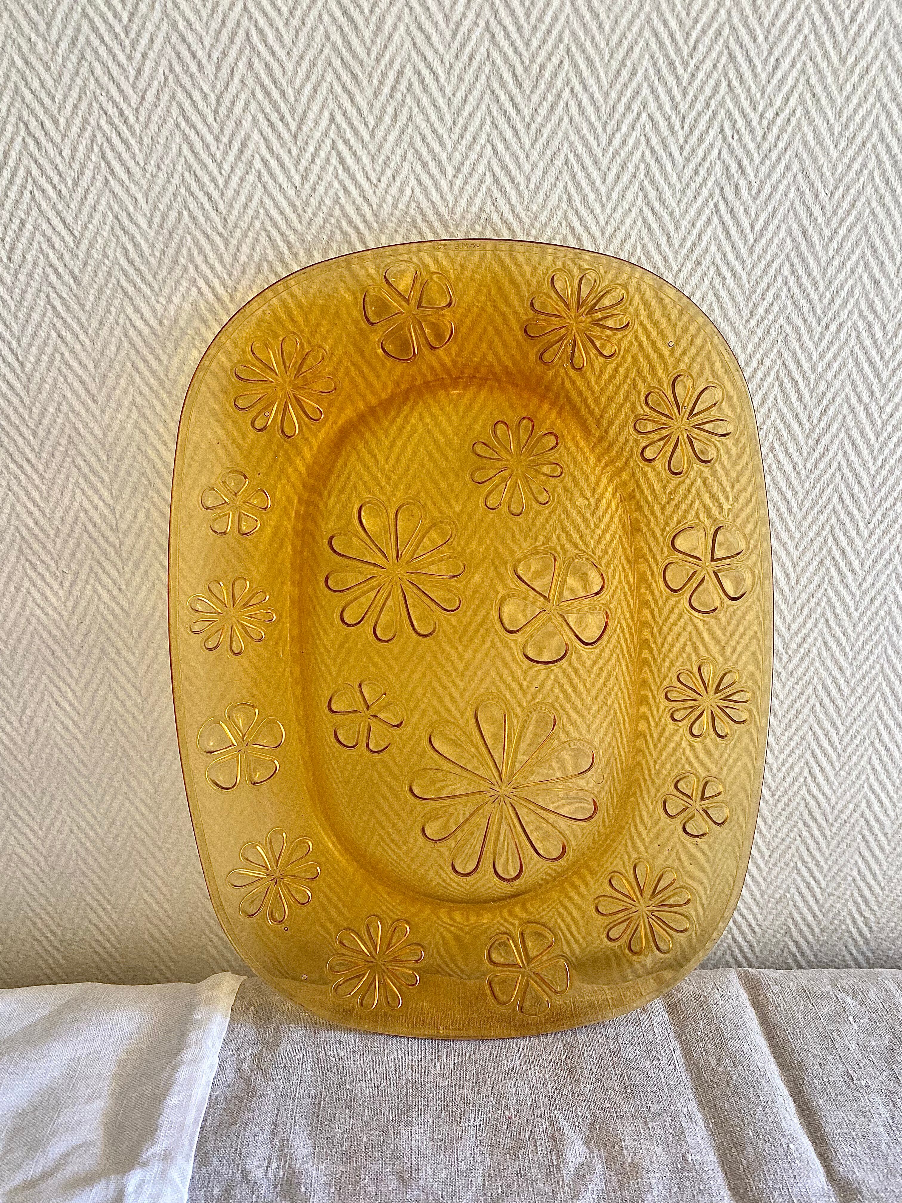 Service assiettes vereco ambré décor floral