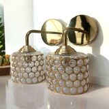 Pair of vintage wall lights with metal and bubbled glass globes