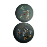 Rare pair of ceramic plates and enamel with mythological decoration. The 50s.