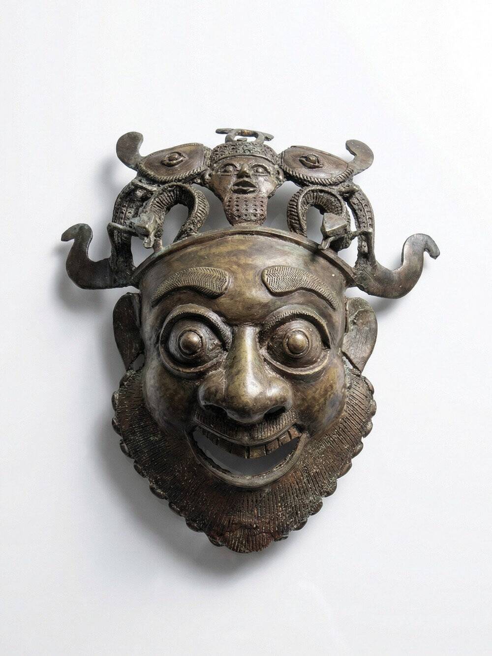 Masque africain en bronze vintage Bamoun, Cameroun