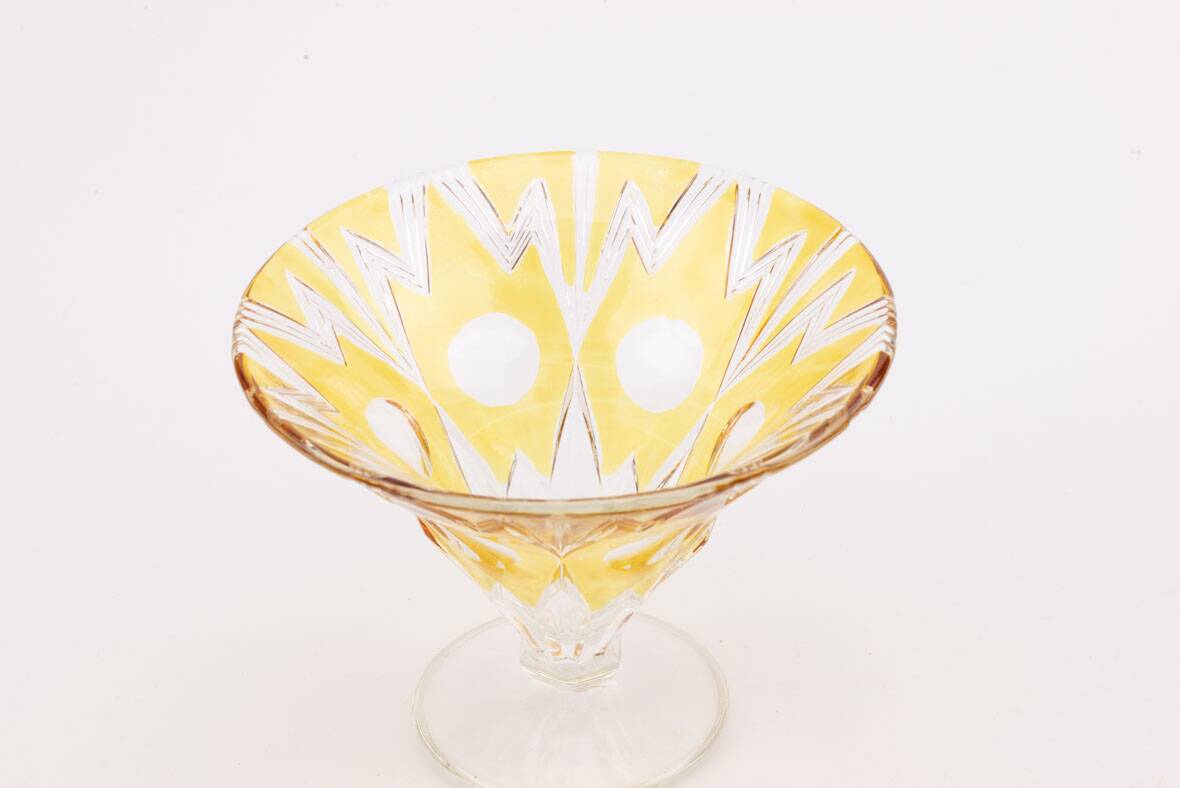 Vintage amber yellow glass coupe - Art Deco style - height 13.5 cm