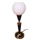 Lampe de table en métal laqué noir et verre satiné blanc, années 1950