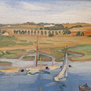 Frank Sloan (1900-1984) - Oil on hardboard - Sailboats near the bridge