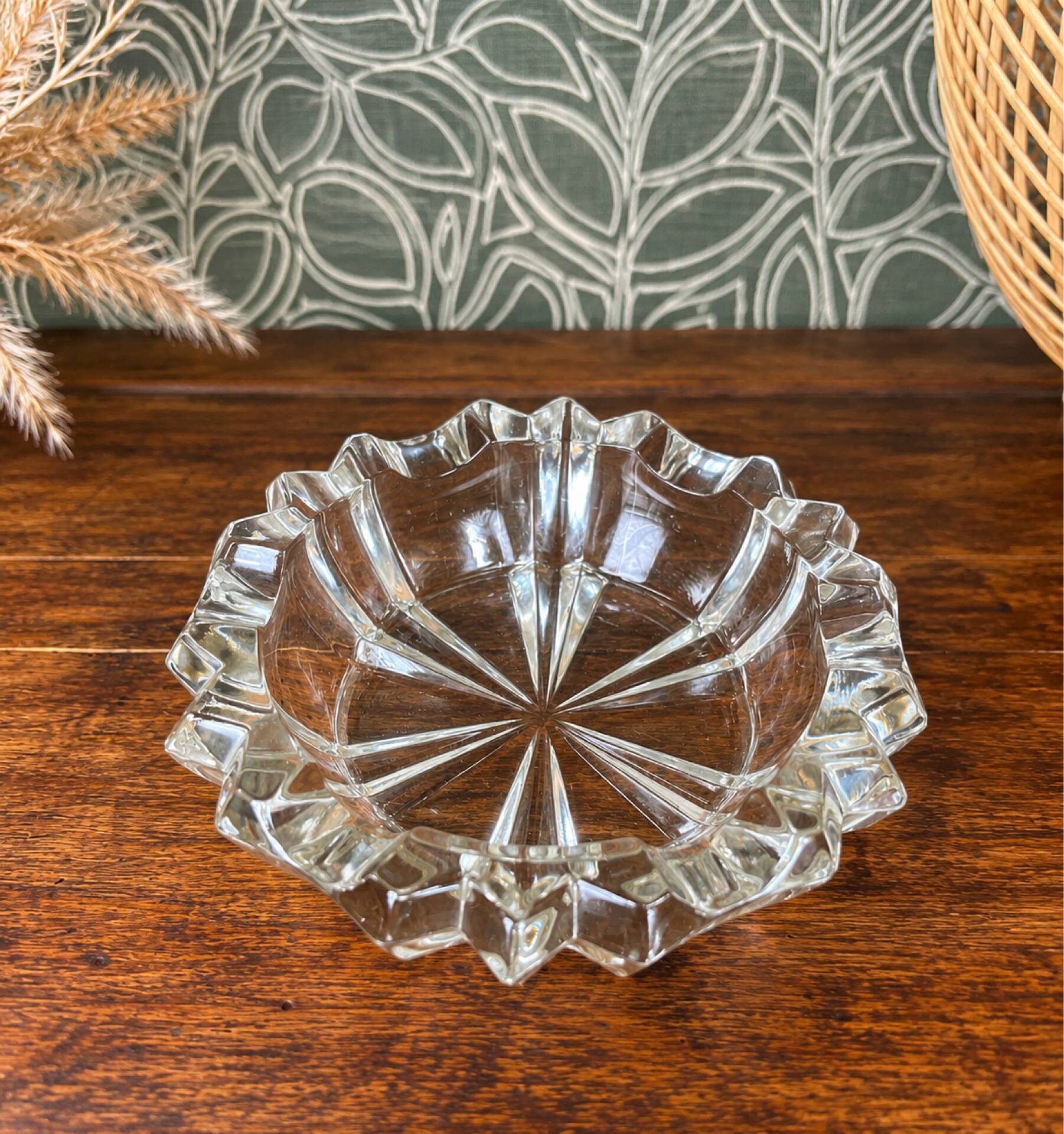 Vintage glass ashtray with star decoration