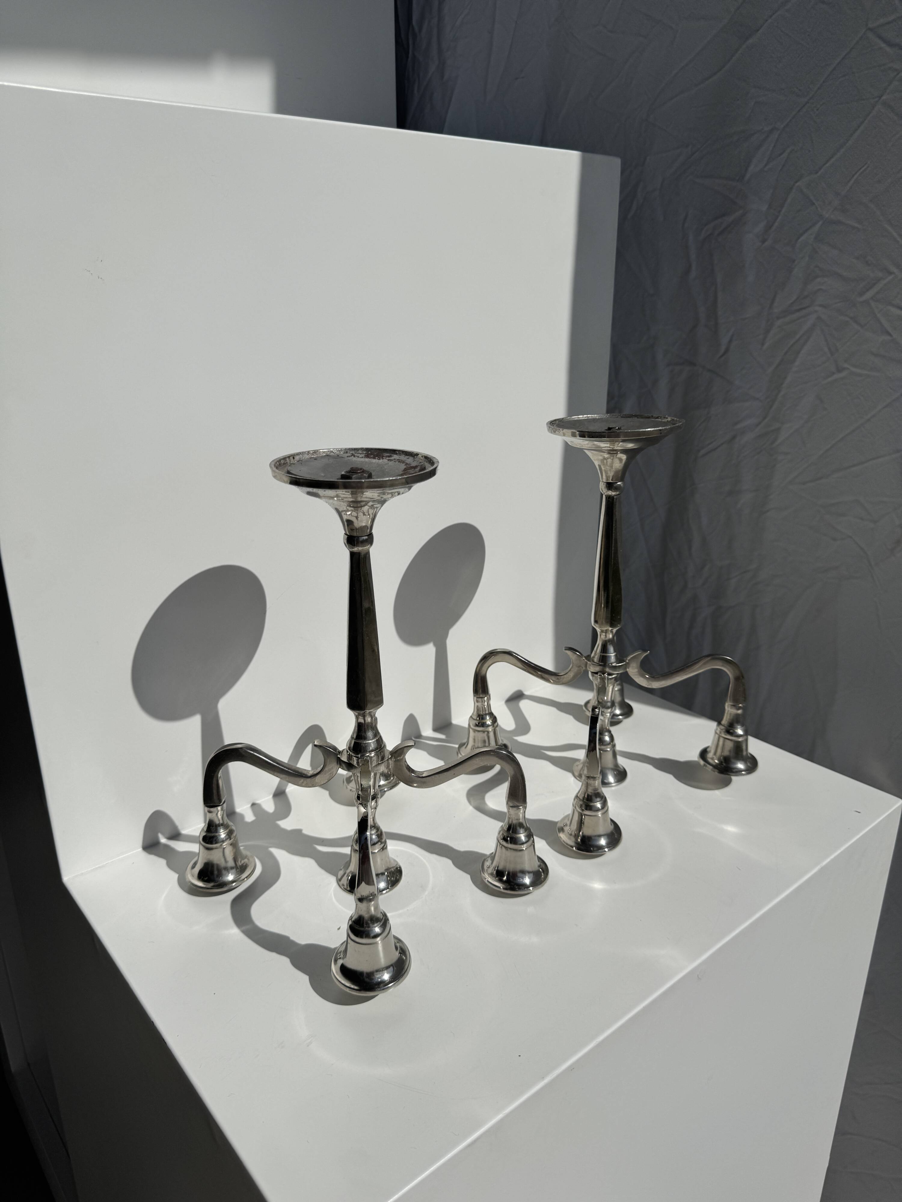 Pair of 5-arm silver-plated metal candlesticks H27