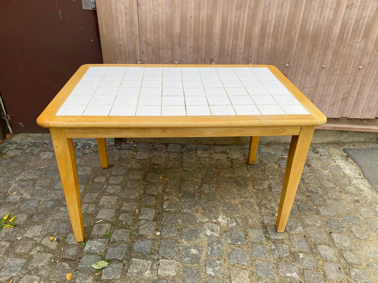 Light wood kitchen table with white tiled top – 122x80 cm