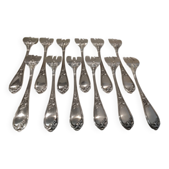 12 fourchettes à huitre métal argenté orfèvre Ercuis Fontenoy 13,4cm