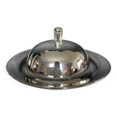 Vintage stainless steel and ceramic bell butter dish