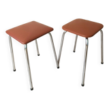 Set of 2 brown leatherette stools