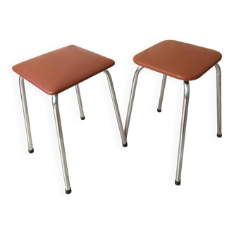 Set of 2 brown leatherette stools