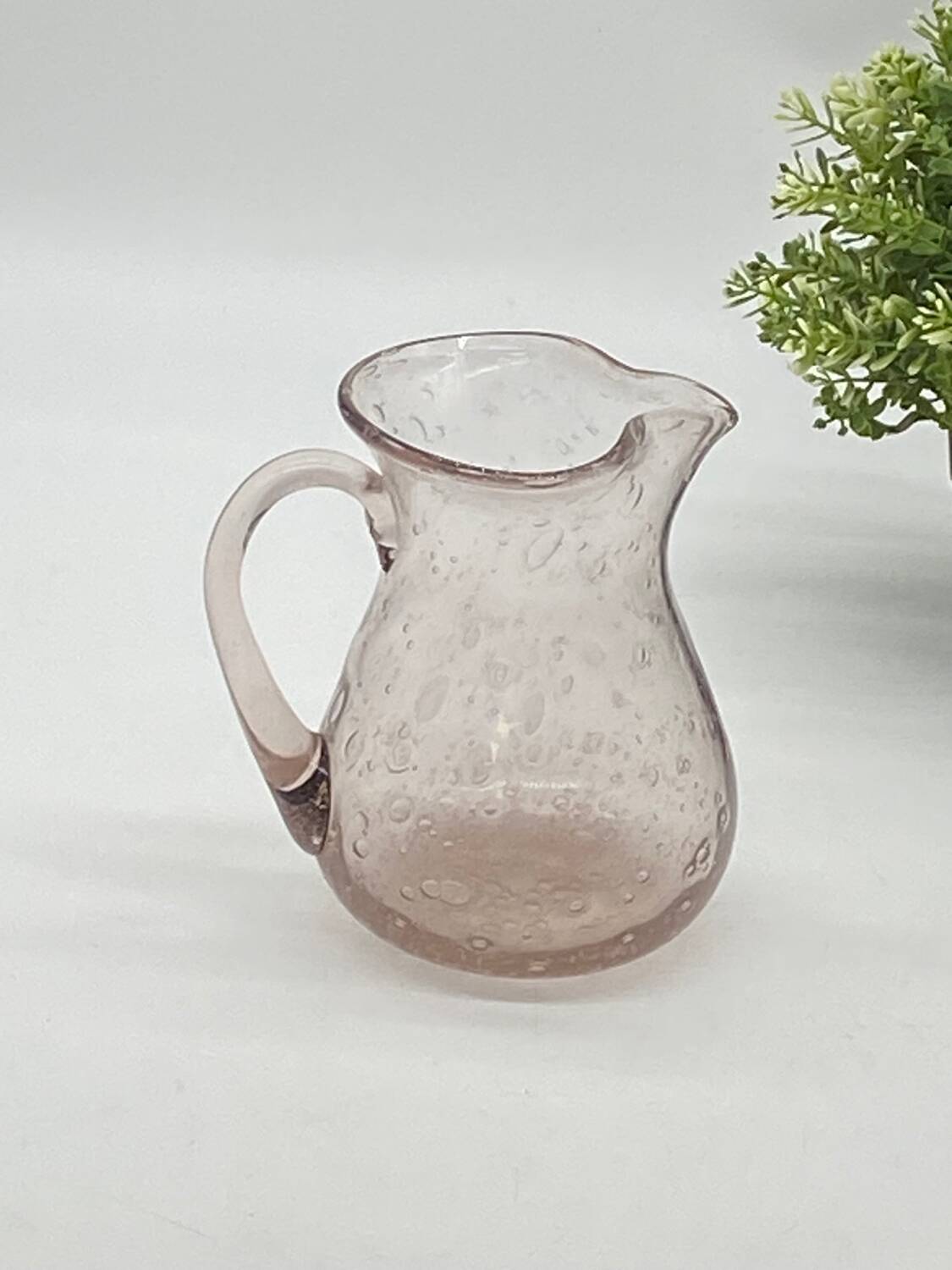 Biot style bubbled glass pitcher, pink tones, vintage