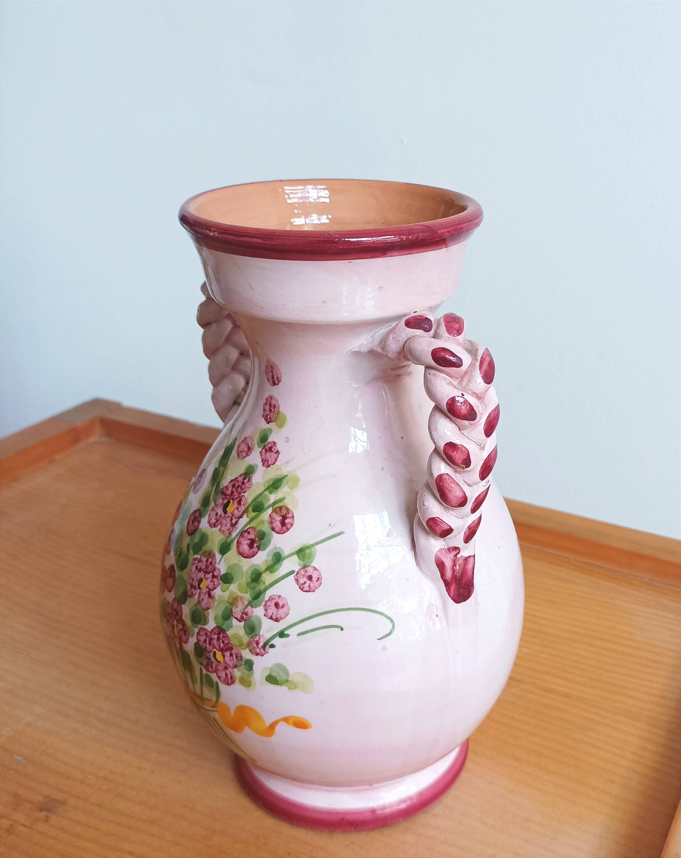 Double braided handle ceramic vase