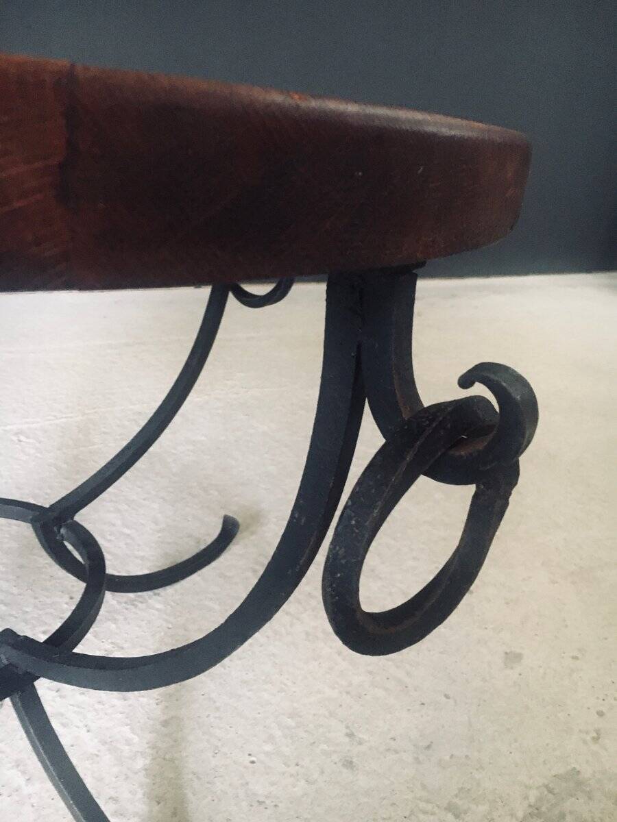Rustic Oak and Wrought Iron Coffee Table, Belgium, 1950s