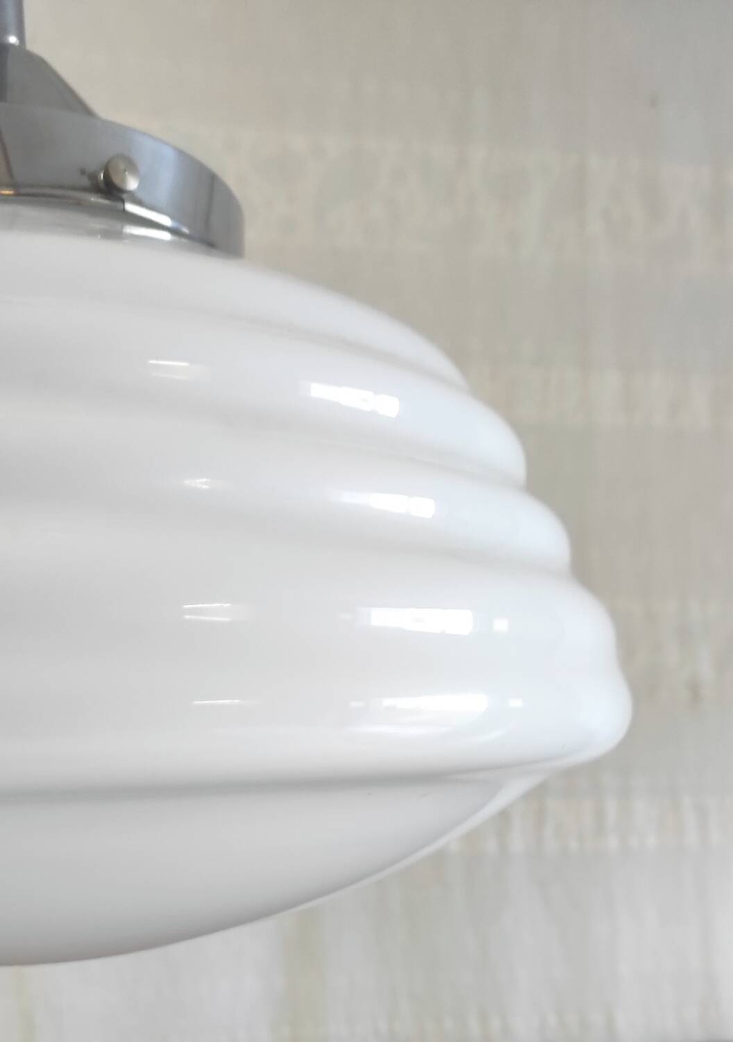 Bauhaus pendant light in chrome metal and opaline globe - 1950s