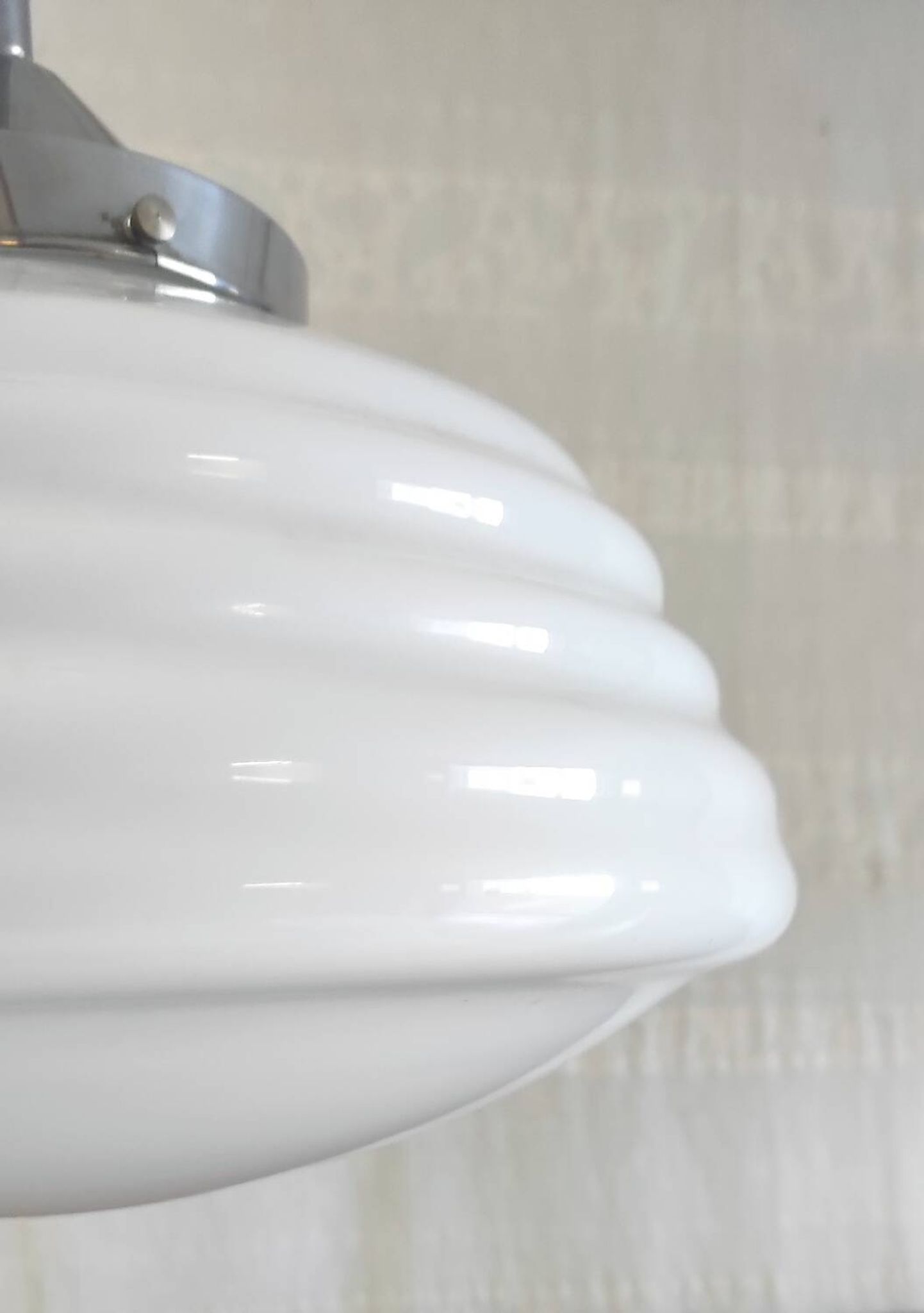 Bauhaus pendant light in chrome metal and opaline globe - 1950s
