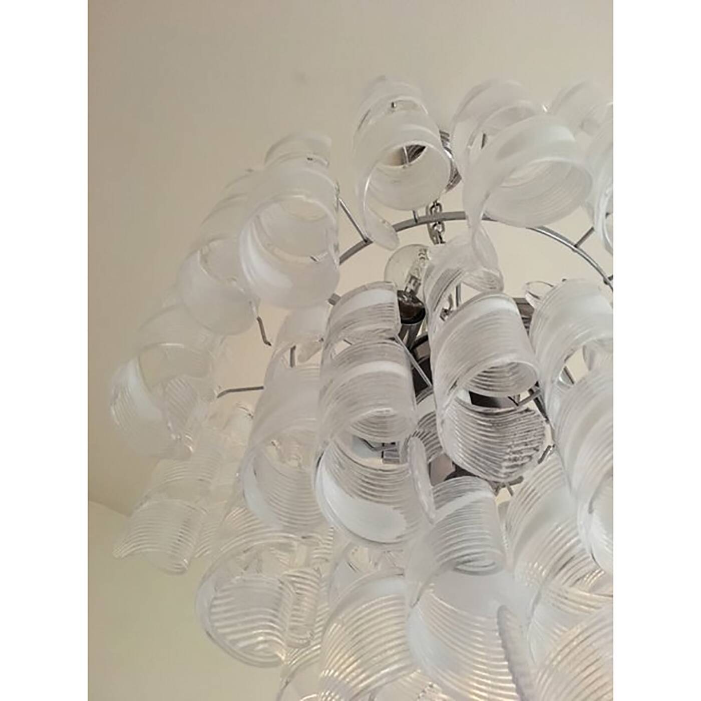 Murano Glass Sputnik Chandelier With Swirling Italian Glass Clear and White