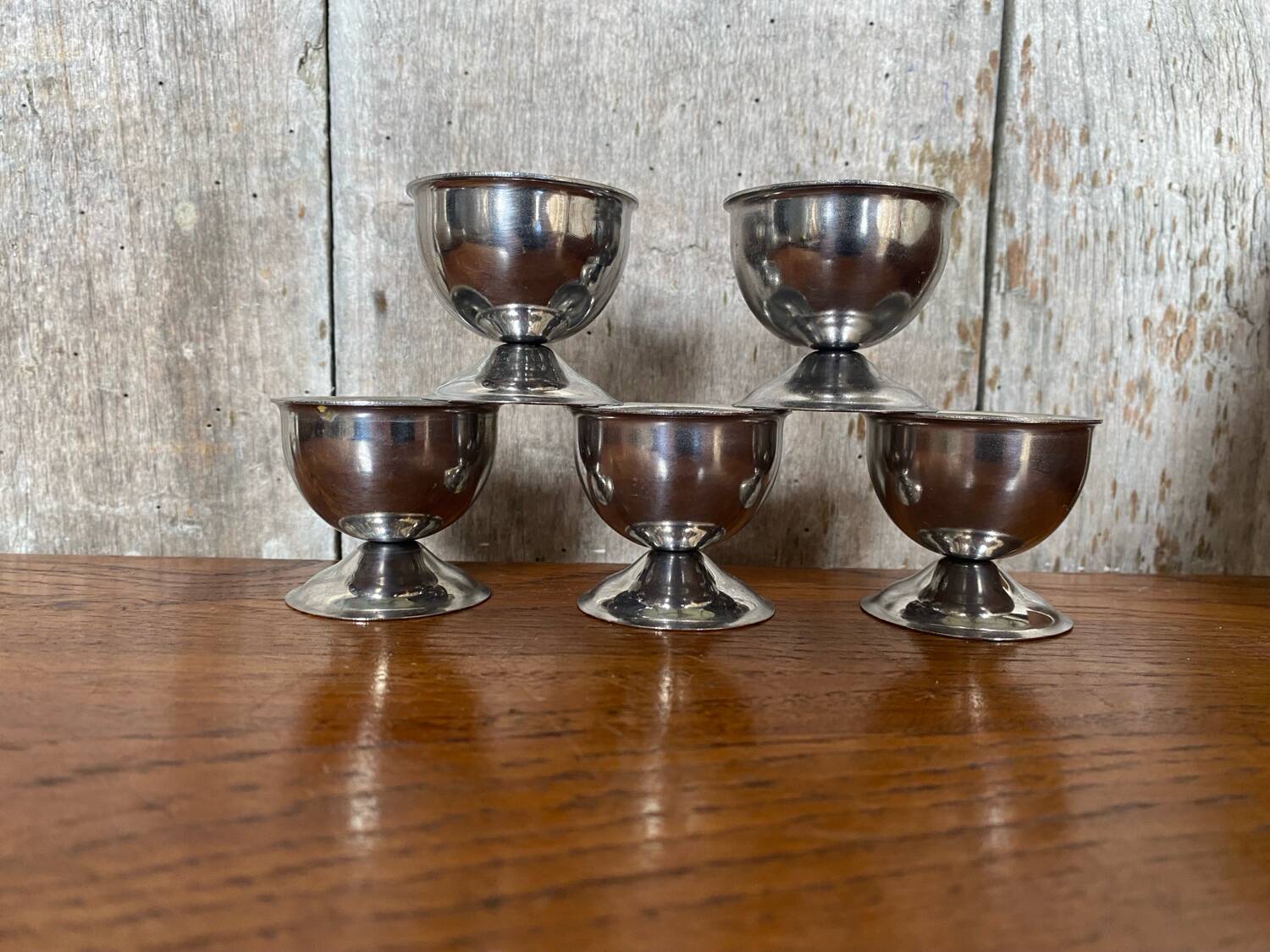 Set of 5 guy degrenne stainless steel egg cups made in france vintage