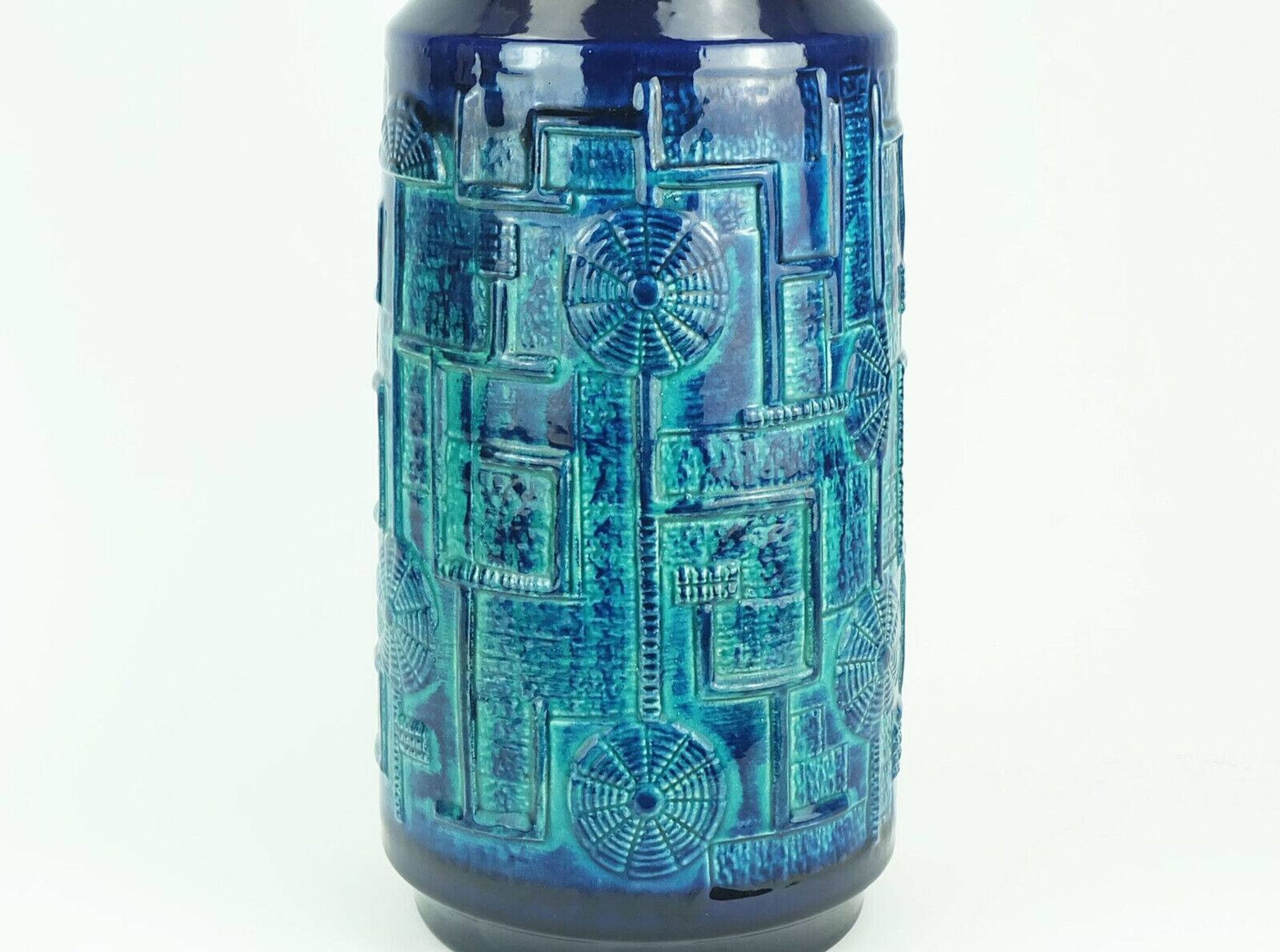 1960s bay keramik FLOOR VASE bodo mans decor 'narvik' blue and turquoise 956-45