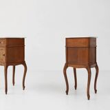 Pair of French Louis XV style nightstands in oak with Carrara marble top