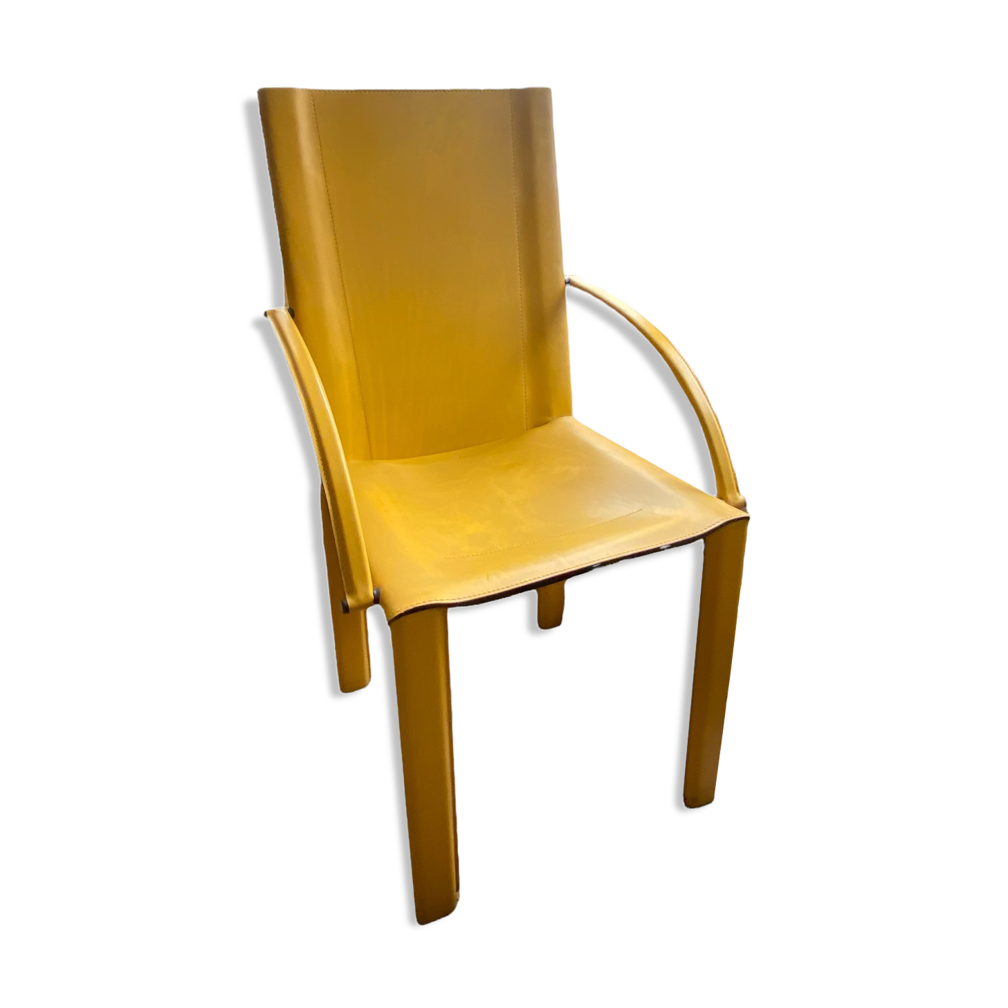Coral armchair in yellow leather by Matteo Grassi from the 1970s.