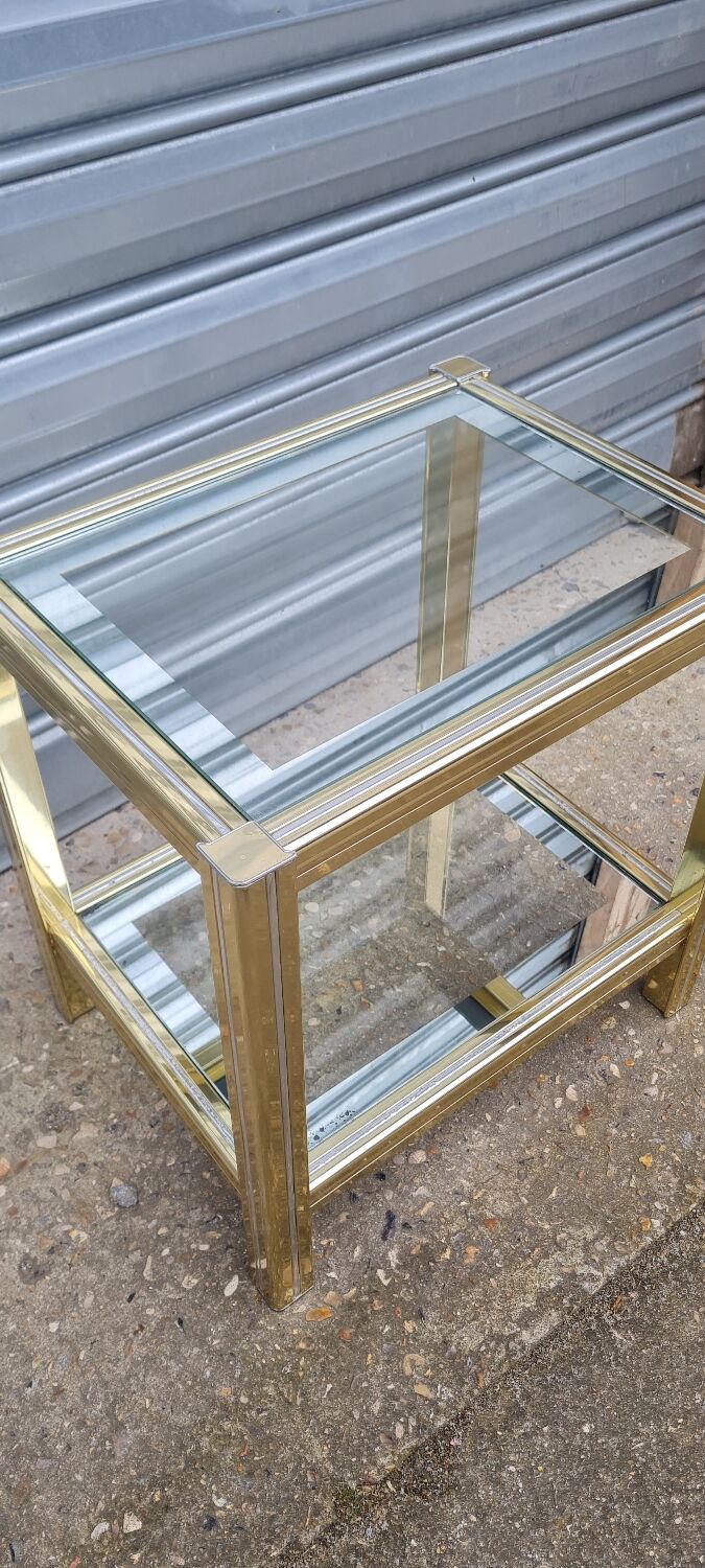 Side table in gold metal and chrome