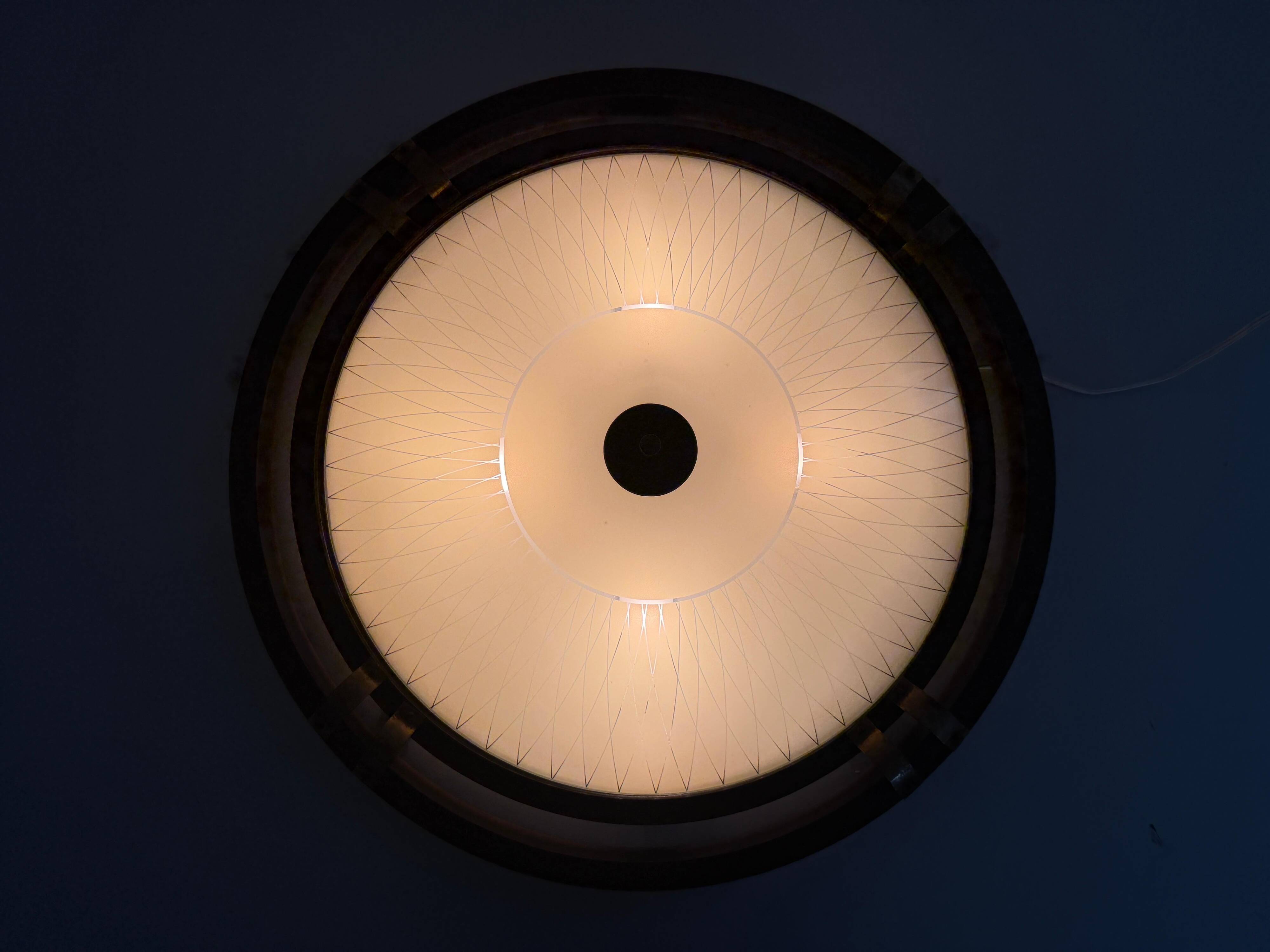 Mid-century wooden and glass framed ceiling light, 1950s, Germany