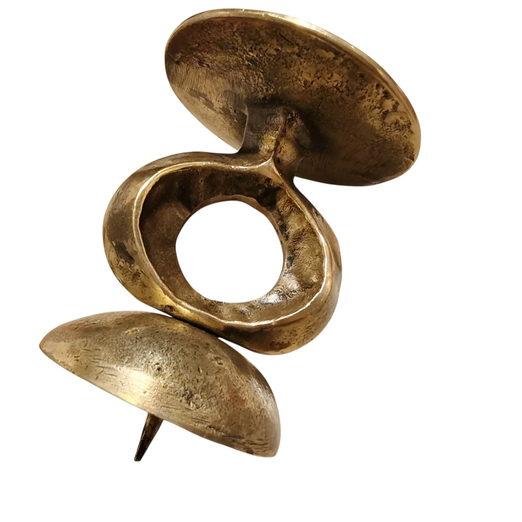 Vintage Brutalist Candle Holder in Solid Brass – Mid-Century Modern Design
