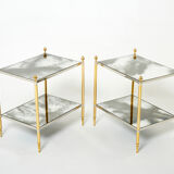 Paire de tables bouts canapé laiton chrome miroir