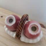 Set of salt shaker and pepper vintage apple slip in basket made in Korea