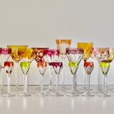 Set of 6 Bohemian Multicolored Antique Crystal Wine Glasses