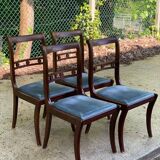 4 Louis Philippe walnut and blue velvet chairs