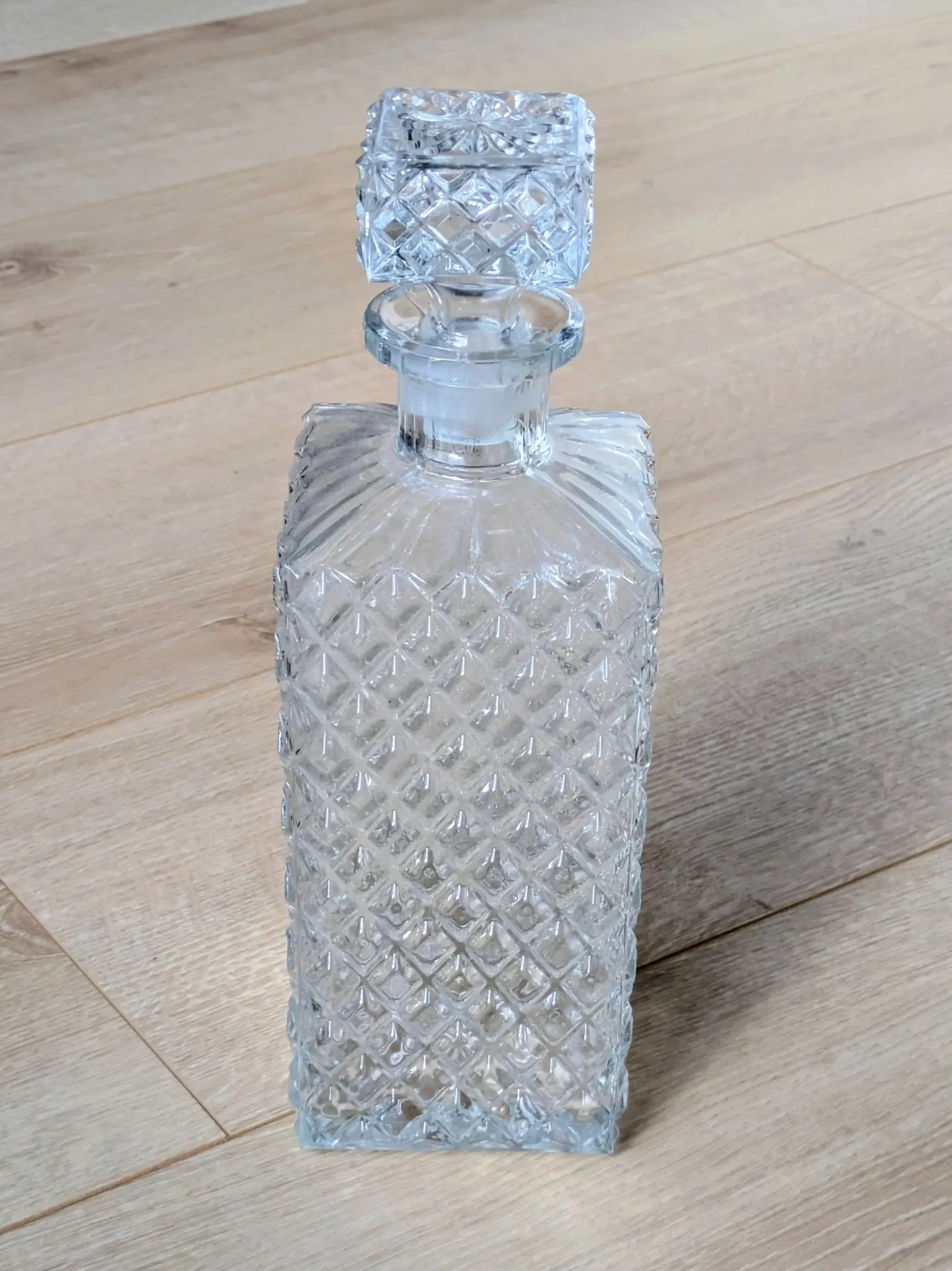 Square Whisky Carafe with Diamond Point Decoration in Moulded-Cut Glass