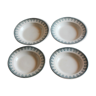 Lot 4 hollow plates Digoin Sarreguemines Henry blue green