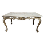 Coffee table with brass structure and marble top