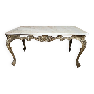 Table basse structure en laiton et plateau en marbre