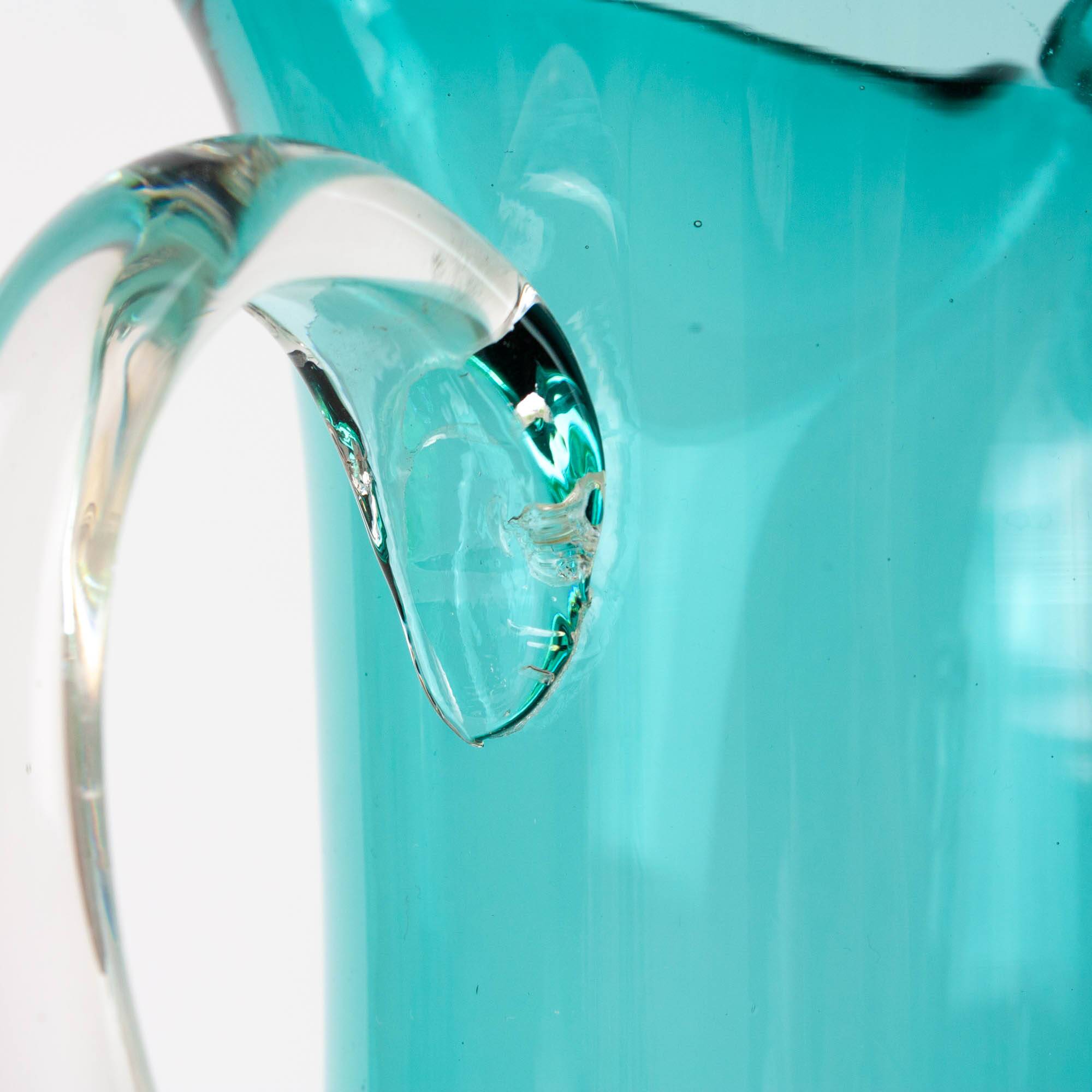 1960s Portuguese Turquoise Glass Jug