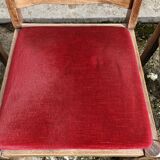 Round wooden table with 1 integrated extension + 6 wooden and fabric chairs