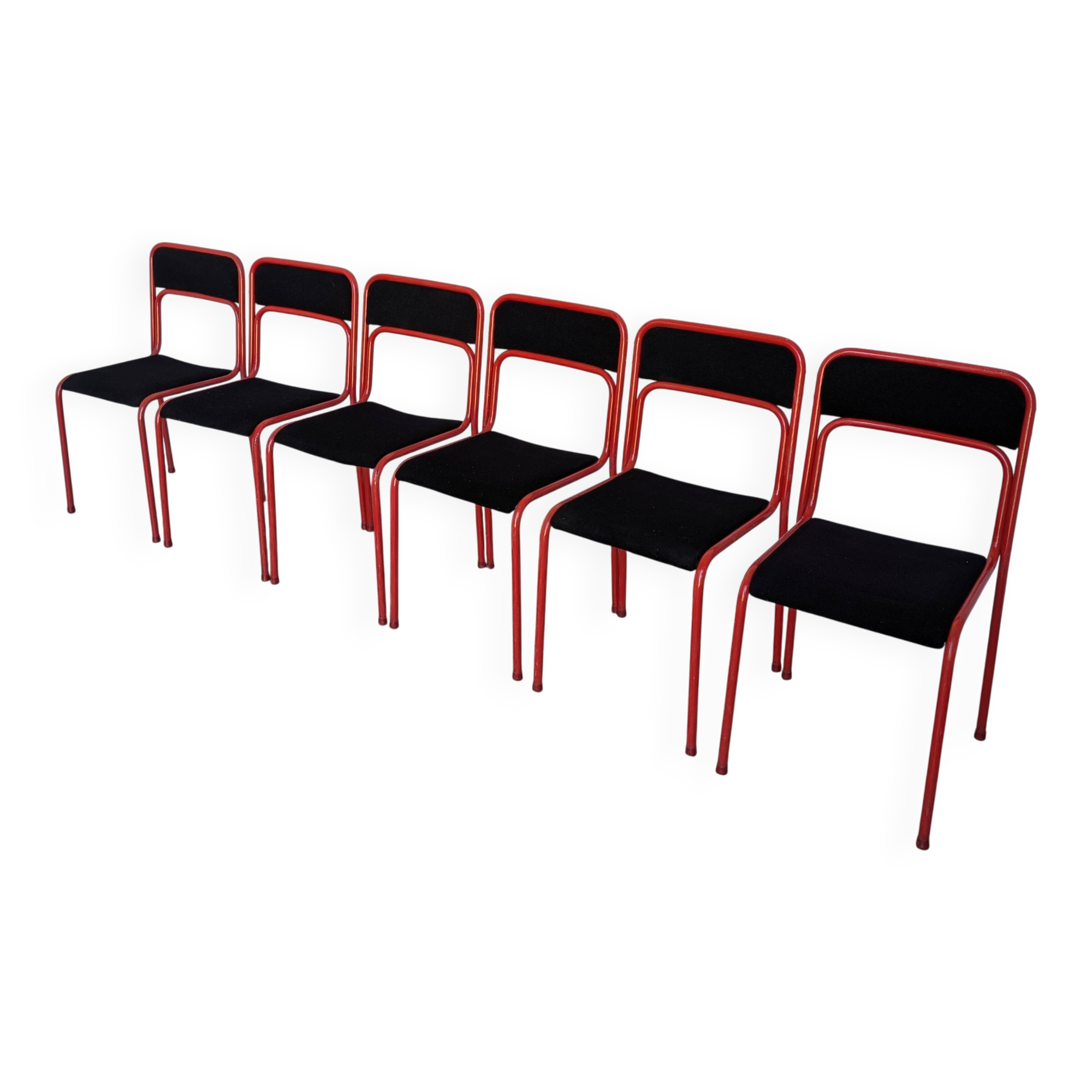 Set of 6 red & black metal chair: space age stackable dining chair baša
