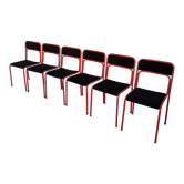 Set of 6 red & black metal chair: space age stackable dining chair baša