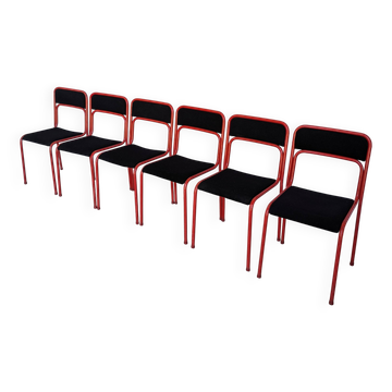 Set of 6 red & black metal chair: space age stackable dining chair baša
