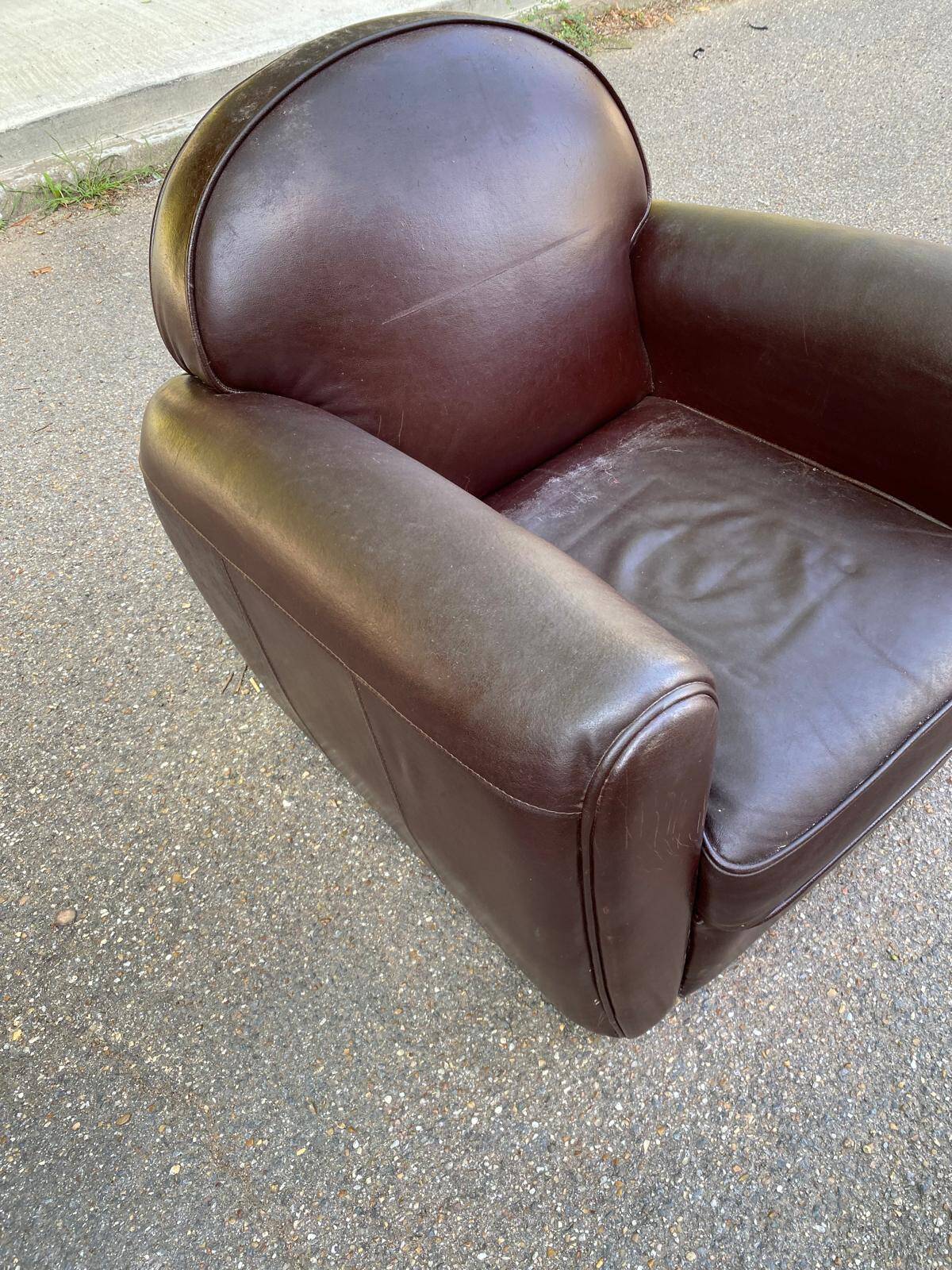 Burgundy brown leather living room sofa and club chair